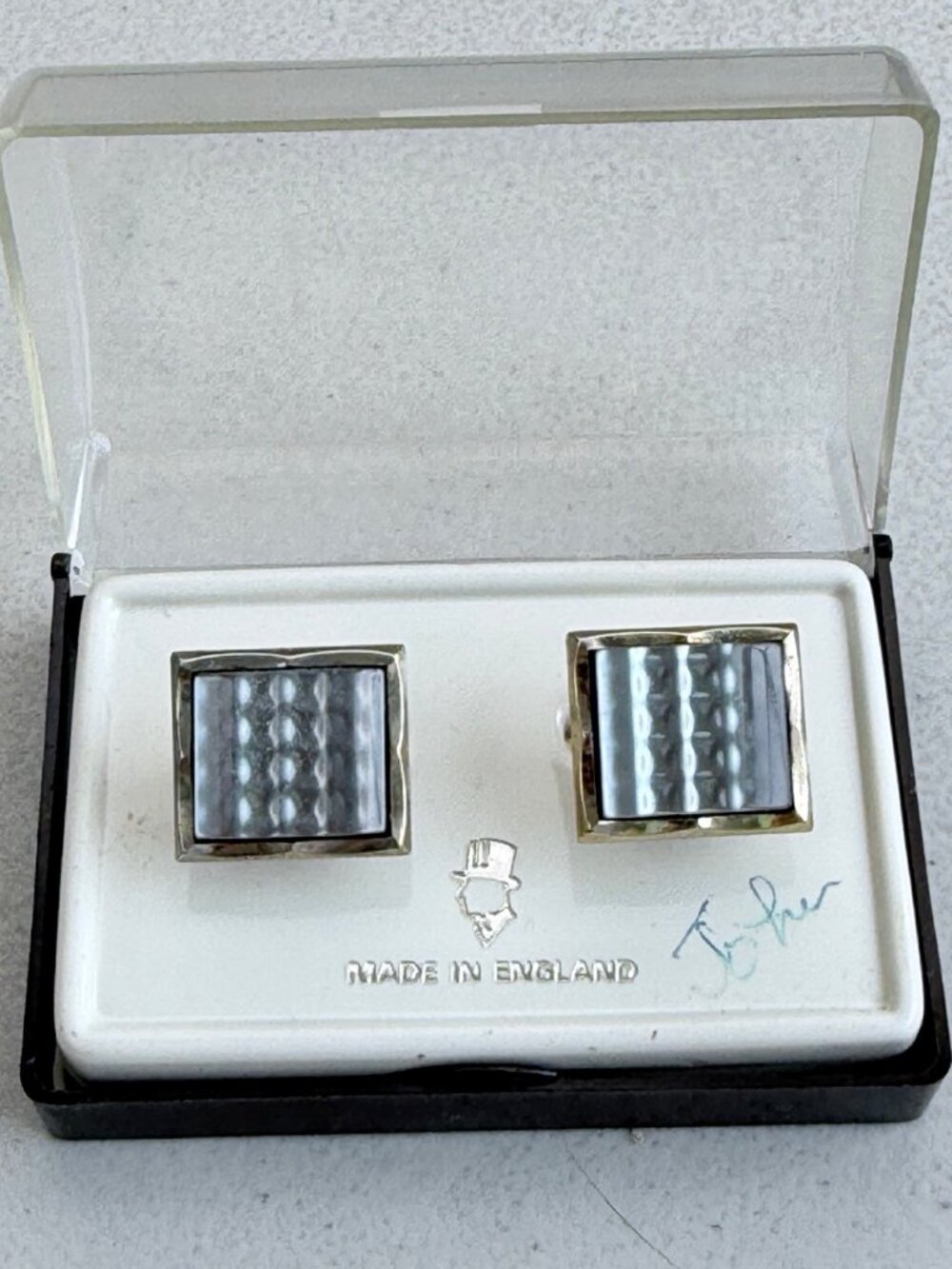 Vintage 3D Illusion Gray Cufflinks 1960s Gold Tone Metal Cuff Links England  Con